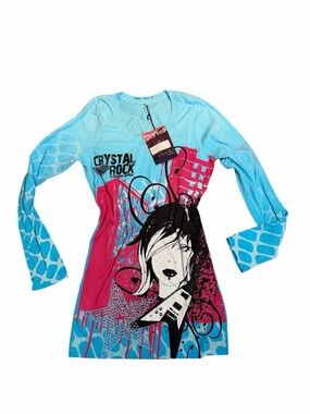 Crystal Rock Christian Audigier Y2K  Rocker Girl Long Sleeve Top Large Rare